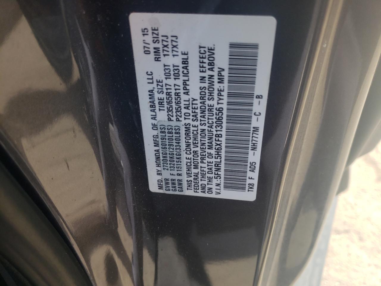 Photo 10 from auction – 2015 HONDA ODYSSEY EX with VIN 5FNRL5H6XFB130656