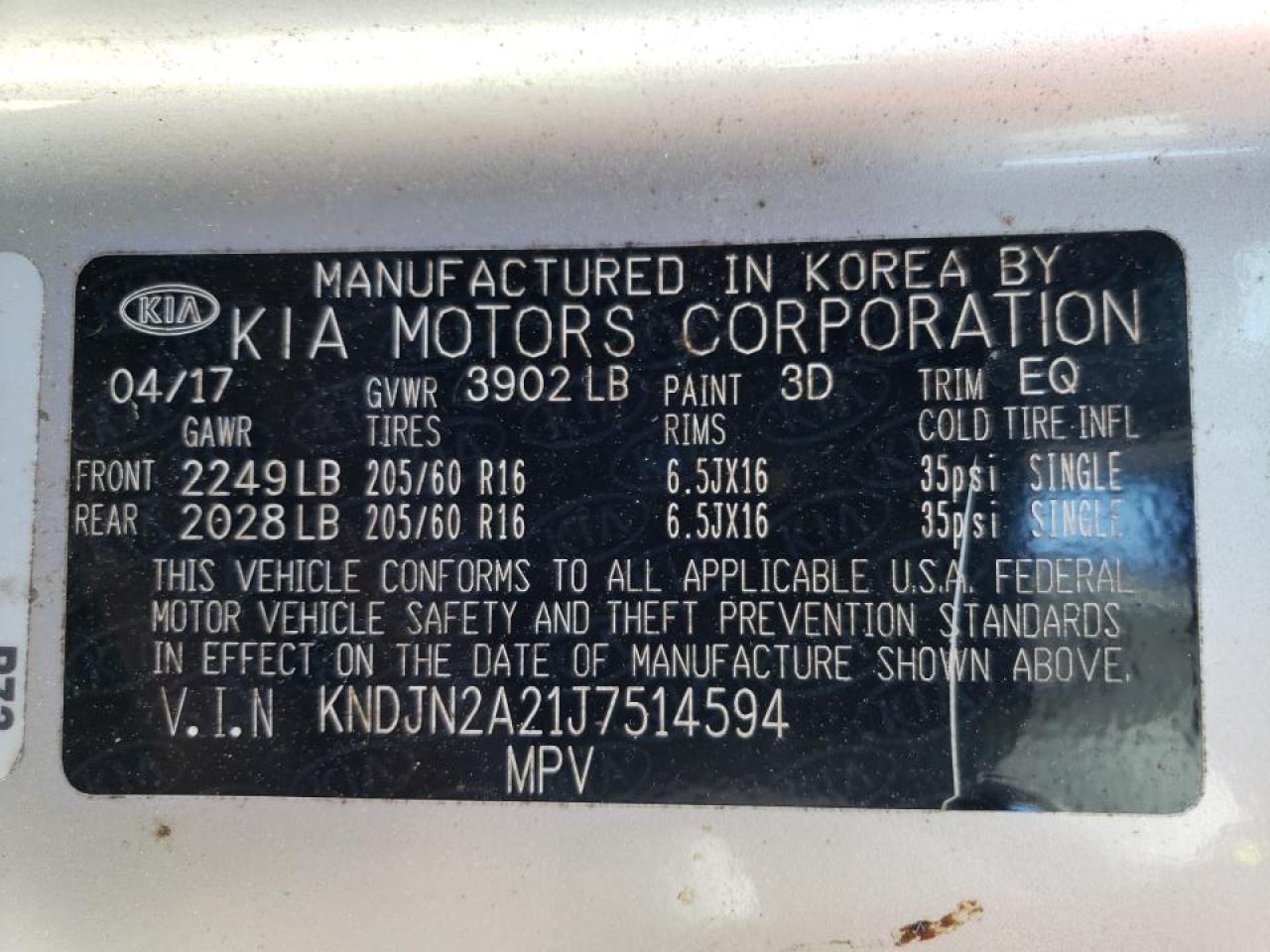 Photo 10 from auction – 2018 KIA SOUL with VIN KNDJN2A21J7514594