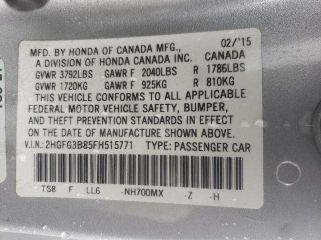 Photo 10 from auction – 2015 HONDA CIVIC EX with VIN 2HGFG3B85FH515771