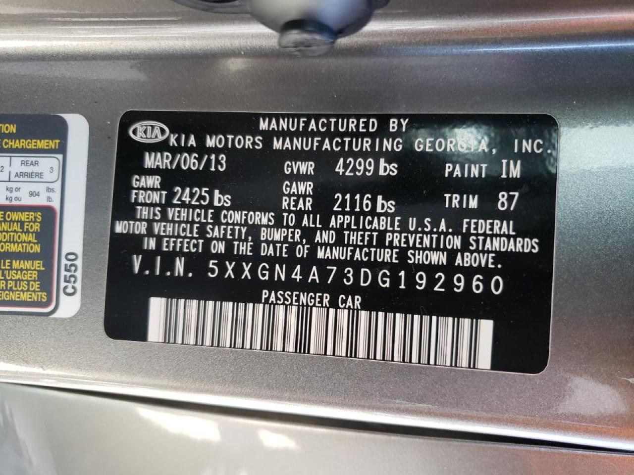 Photo 10 from auction – 2013 KIA OPTIMA EX with VIN 5XXGN4A73DG192960