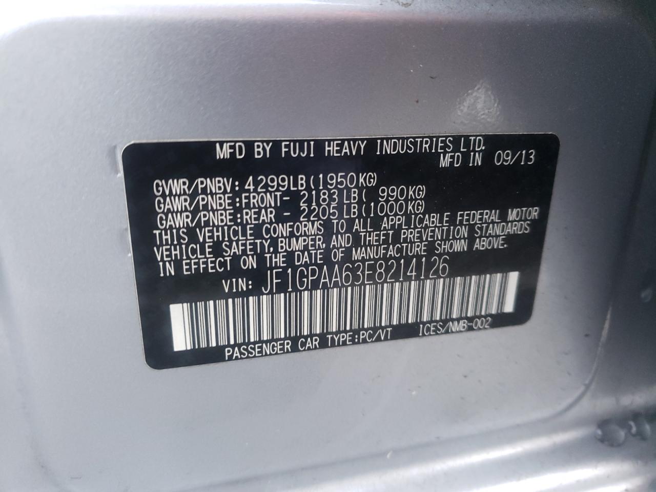 Photo 10 from auction – 2014 SUBARU IMPREZA with VIN JF1GPAA63E8214126