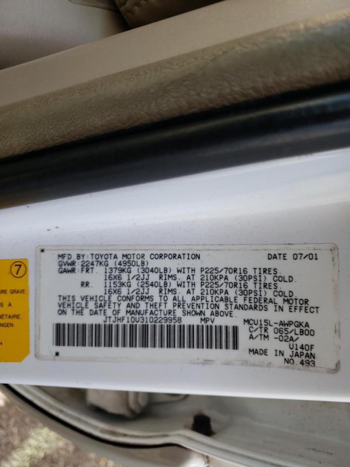 Photo 10 from auction – 2001 LEXUS RX 300 with VIN JTJHF10U310229958