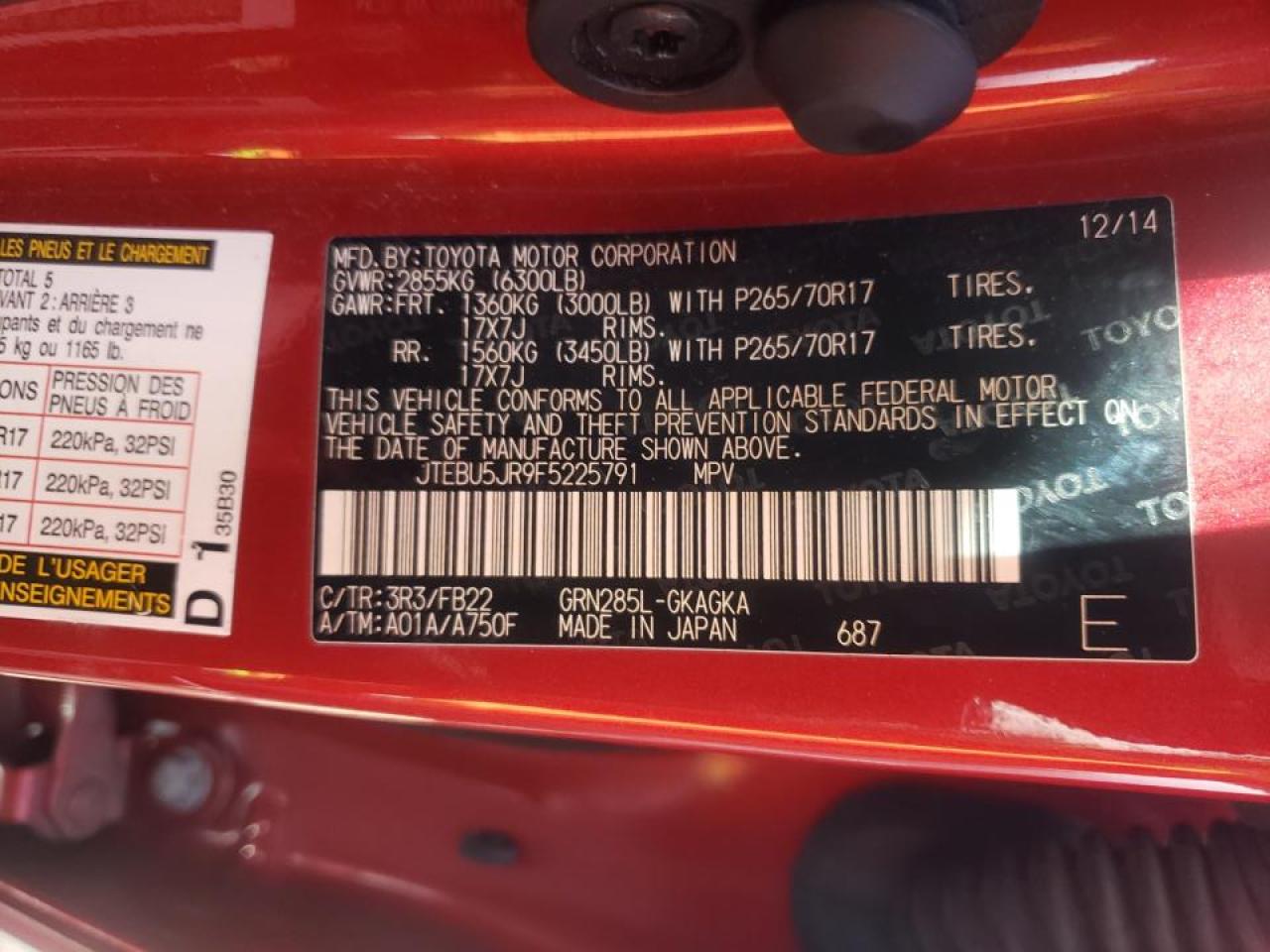 Photo 10 from auction – 2015 TOYOTA 4RUNNER SR with VIN JTEBU5JR9F5225791