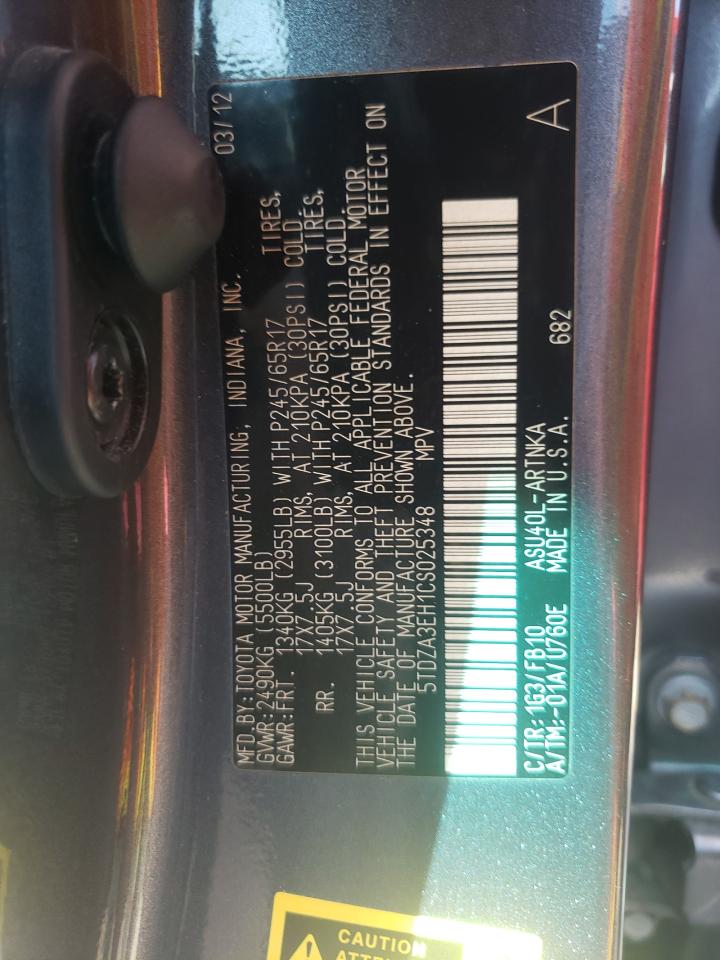 Photo 10 from auction – 2012 TOYOTA HIGHLANDER with VIN 5TDZA3EH1CS025348