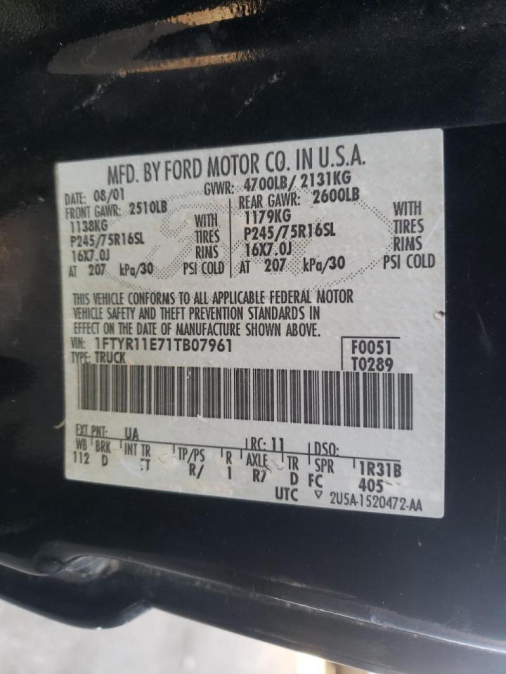 Photo 10 from auction – 2001 FORD RANGER with VIN 1FTYR11E71TB07961