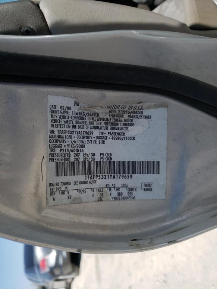 Photo 10 from auction – 2000 FORD TAURUS SE with VIN 1FAFP5321YA179659