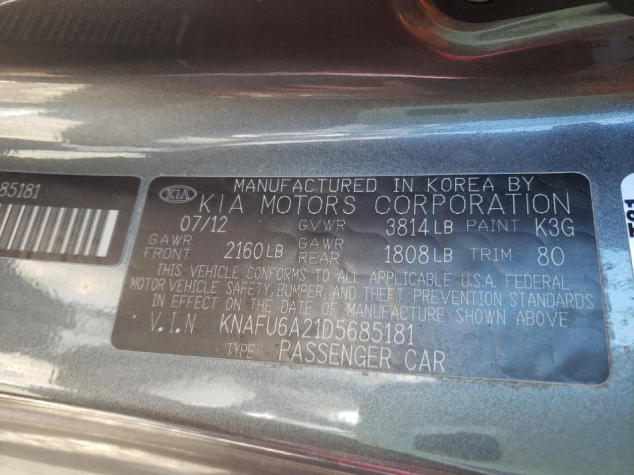 Photo 10 from auction – 2013 KIA FORTE EX with VIN KNAFU6A21D5685181