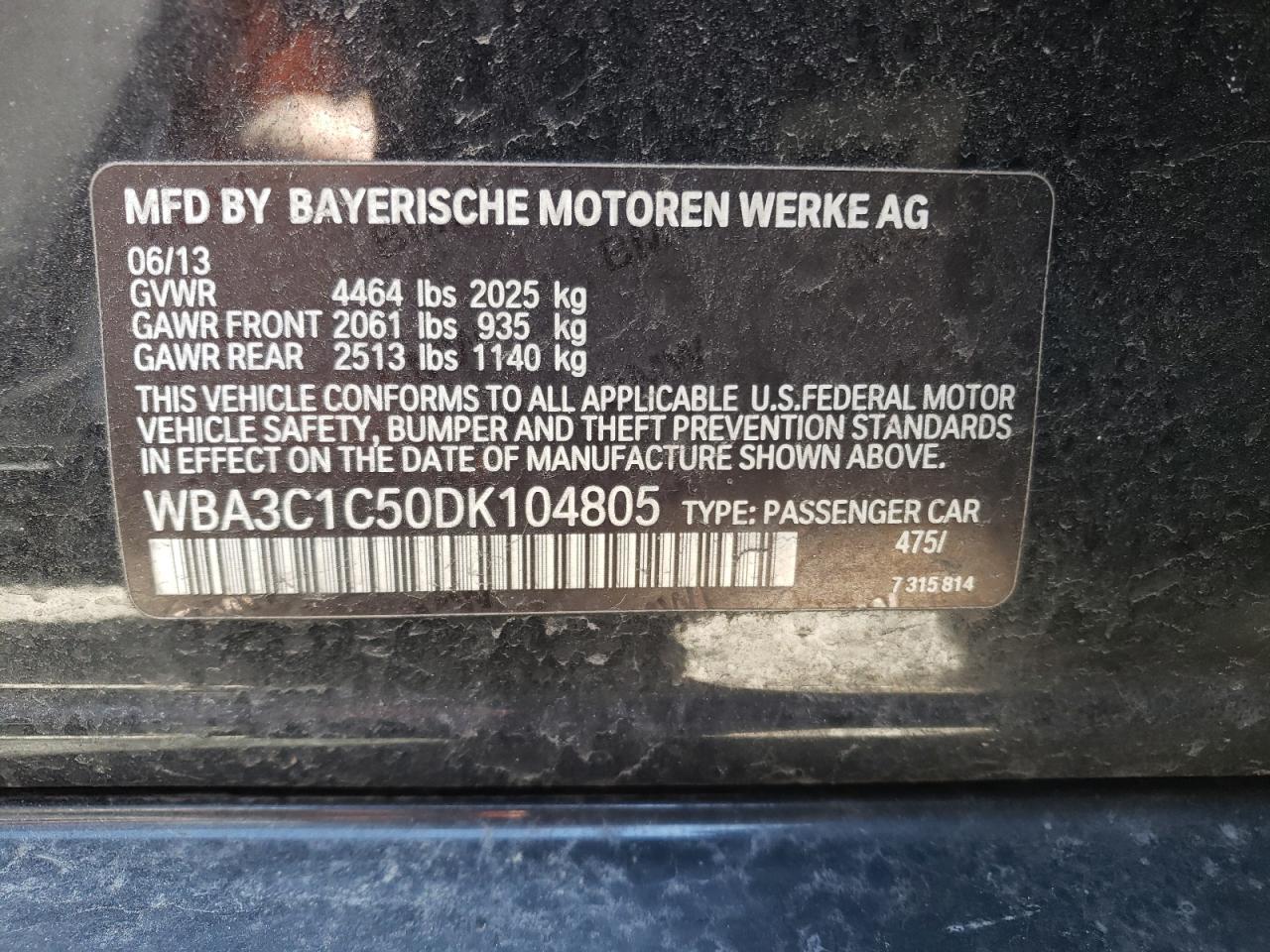 Photo 10 from auction – 2013 BMW 328 I SULE with VIN WBA3C1C50DK104805