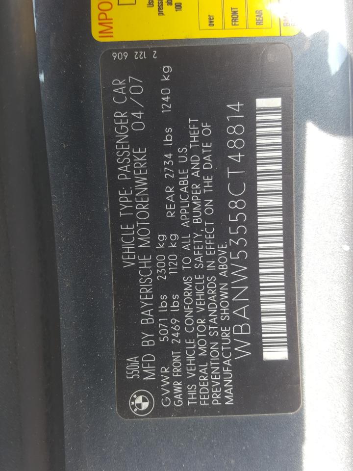 Photo 10 from auction – 2008 BMW 550 I with VIN WBANW53558CT48814