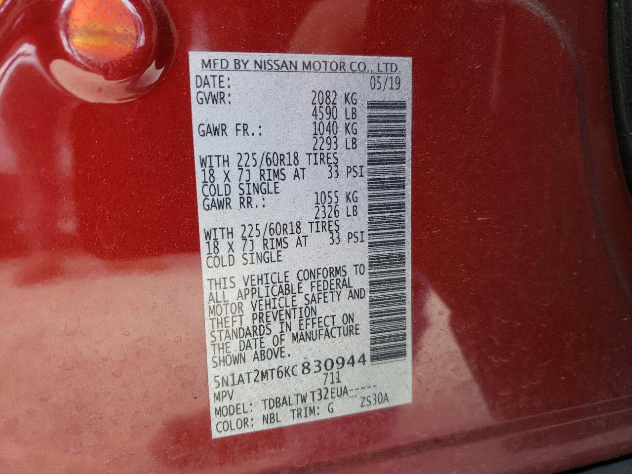 Photo 10 from auction – 2019 NISSAN ROGUE S with VIN 5N1AT2MT6KC830944