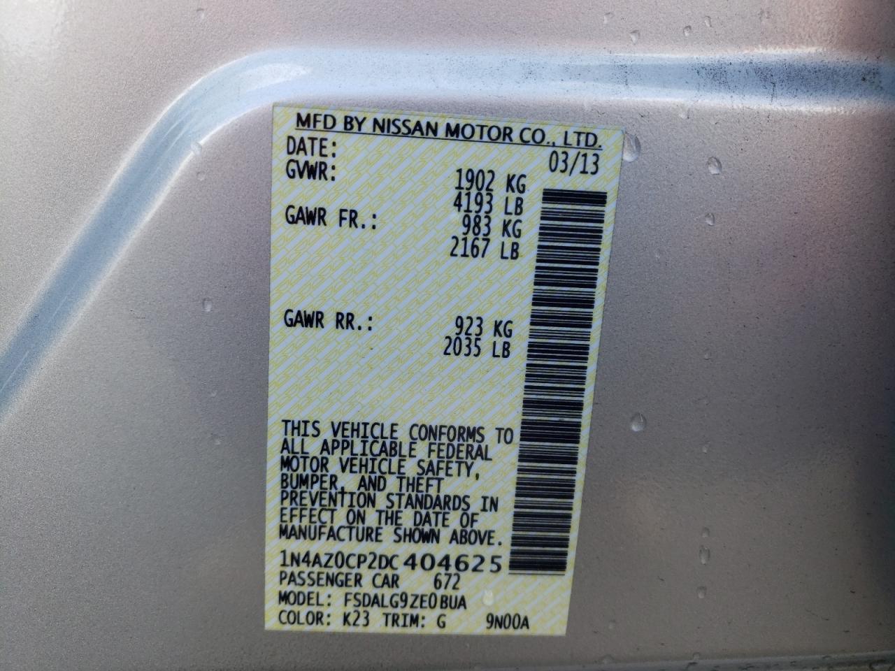 Photo 10 from auction – 2013 NISSAN LEAF S with VIN 1N4AZ0CP2DC404625