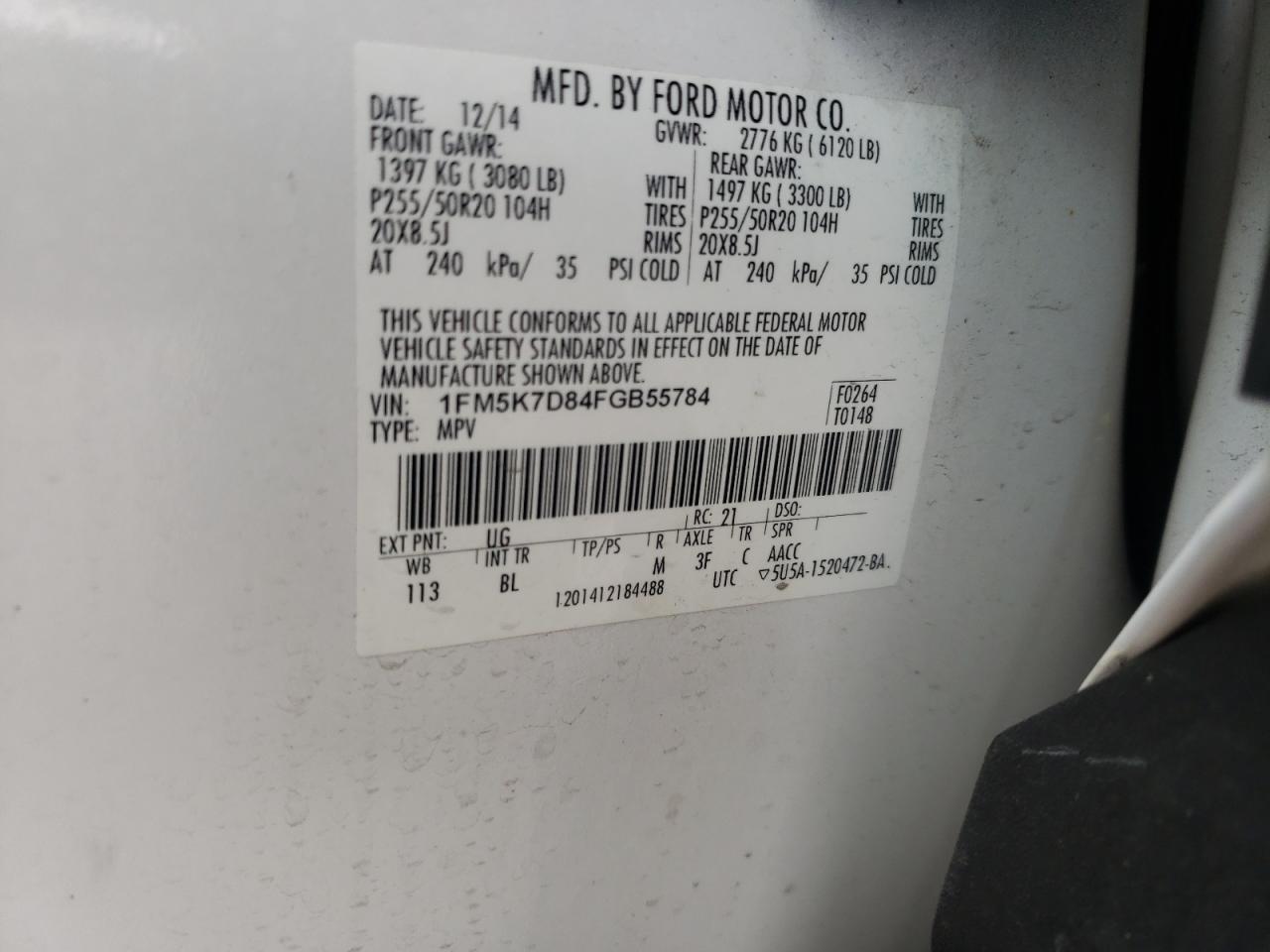 Photo 10 from auction – 2015 FORD EXPLORER X with VIN 1FM5K7D84FGB55784
