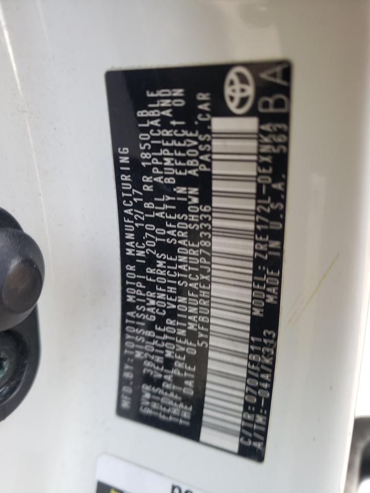Photo 10 from auction – 2018 TOYOTA COROLLA L with VIN 5YFBURHEXJP783336