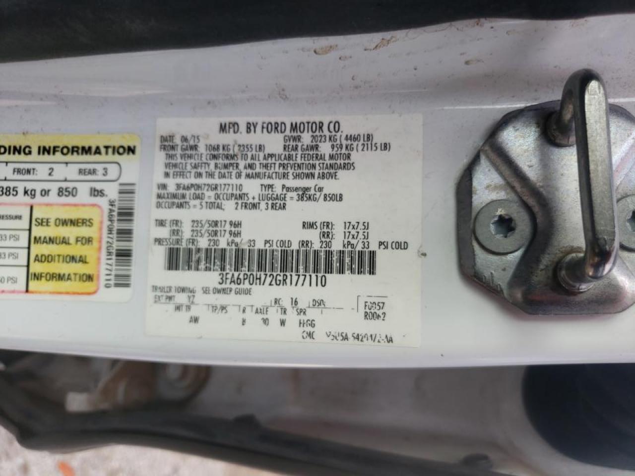 Photo 10 from auction – 2016 FORD FUSION SE with VIN 3FA6P0H72GR177110