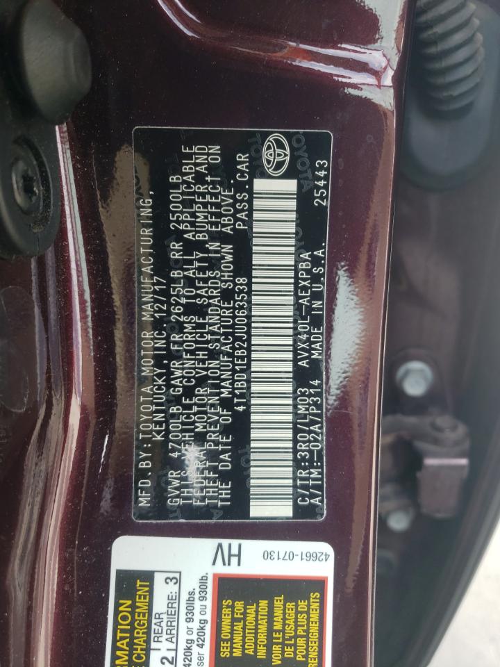 Photo 10 from auction – 2018 TOYOTA AVALON HYB with VIN 4T1BD1EB2JU063538