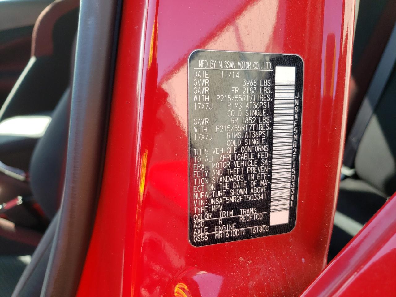Photo 10 from auction – 2015 NISSAN JUKE S with VIN JN8AF5MR2FT503341