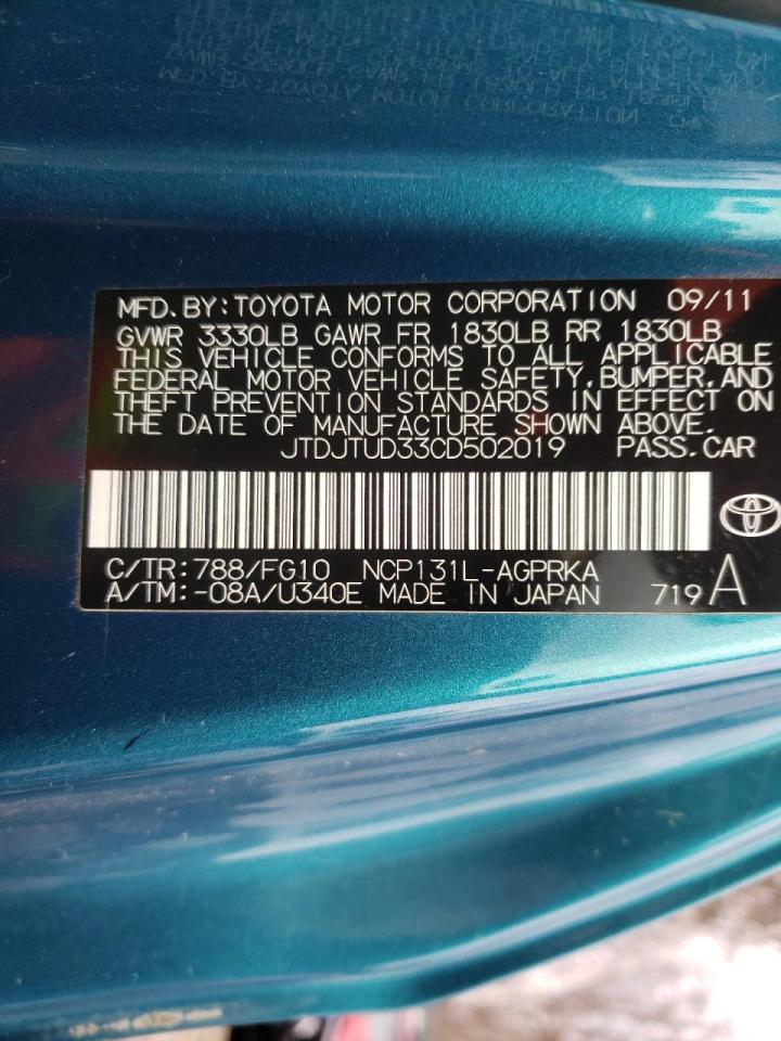 Photo 10 from auction – 2012 TOYOTA YARIS with VIN JTDJTUD33CD502019
