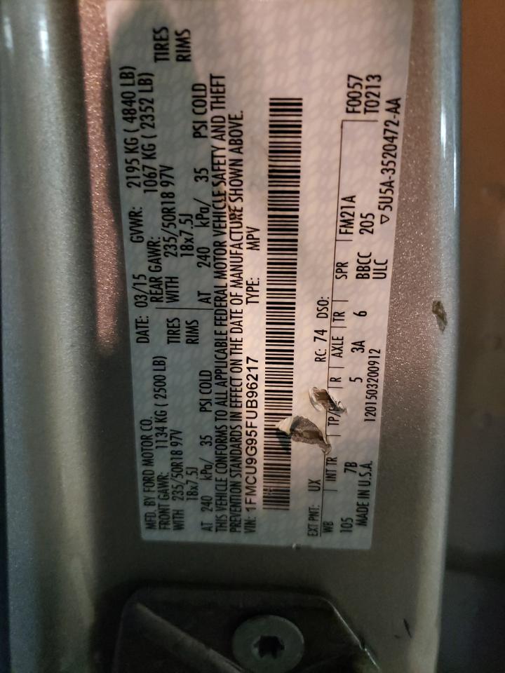 Photo 10 from auction – 2015 FORD ESCAPE SE with VIN 1FMCU9G95FUB96217