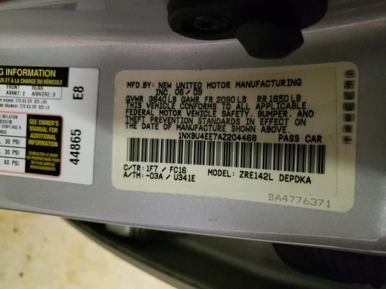 Photo 10 from auction – 2010 TOYOTA COROLLA BA with VIN 1NXBU4EE7AZ204468