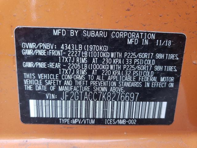 Photo 10 from auction – 2019 SUBARU CROSSTREK with VIN JF2GTACC7K8276697