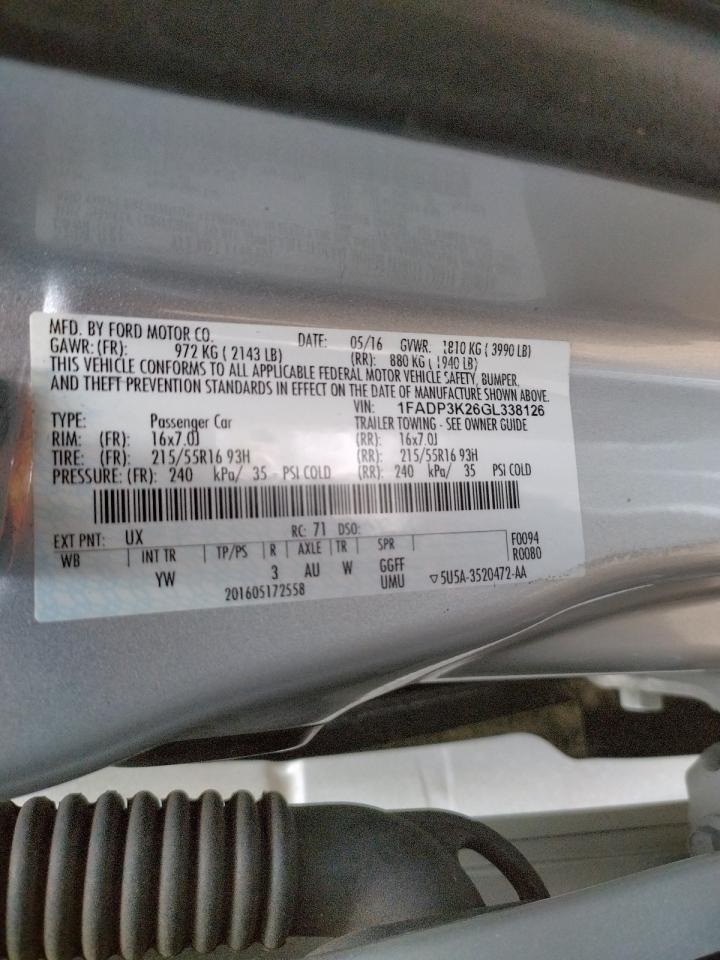Photo 10 from auction – 2016 FORD FOCUS SE with VIN 1FADP3K26GL338126