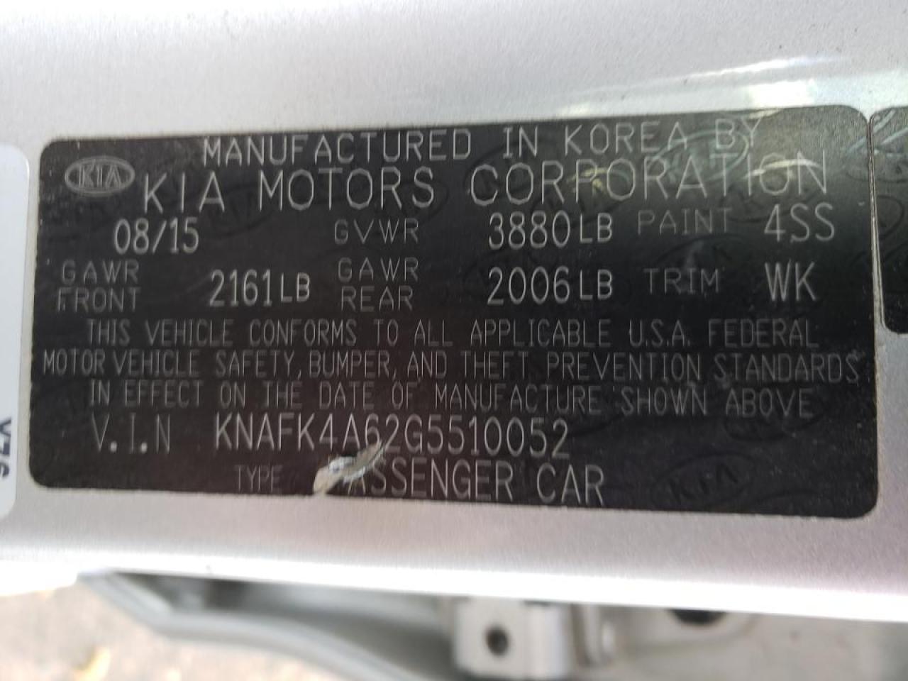 Photo 10 from auction – 2016 KIA FORTE LX with VIN KNAFK4A62G5510052