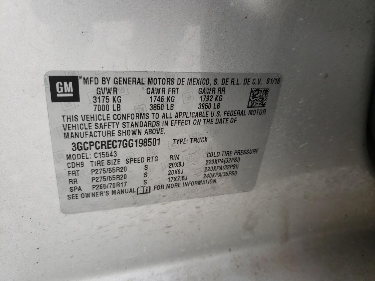 Photo 10 from auction – 2016 CHEVROLET SILVERADO with VIN 3GCPCREC7GG198501