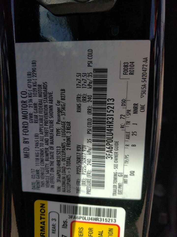 Photo 10 from auction – 2017 FORD FUSION SE with VIN 3FA6P0LU4HR315213