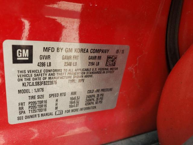 Photo 10 from auction – 2015 CHEVROLET TRAX 1LT with VIN KL7CJLSB3FB223976