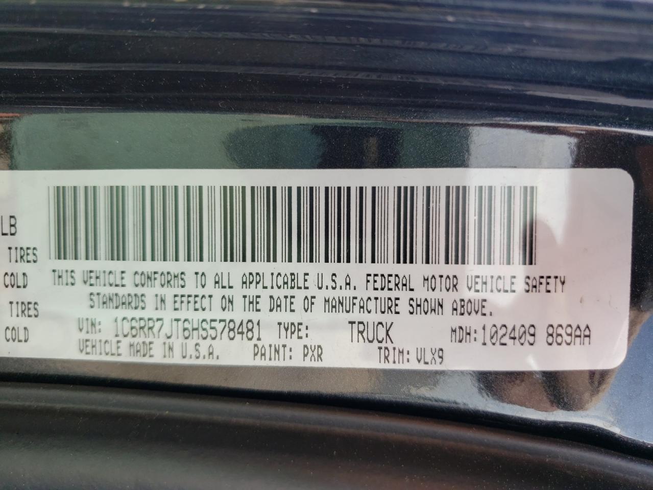 Photo 10 from auction – 2017 RAM 1500 LARAM with VIN 1C6RR7JT6HS578481