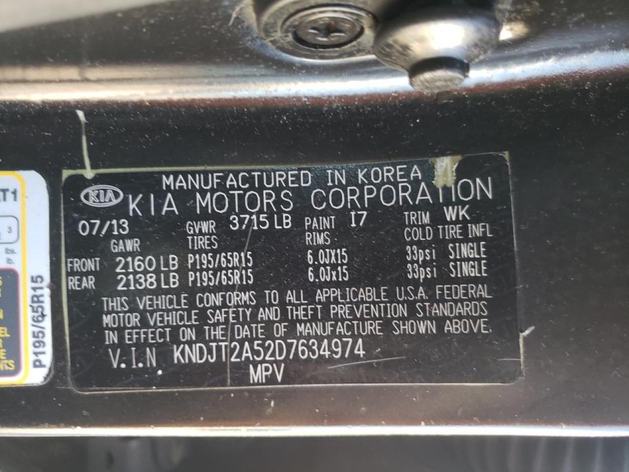 Photo 10 from auction – 2013 KIA SOUL with VIN KNDJT2A52D7634974