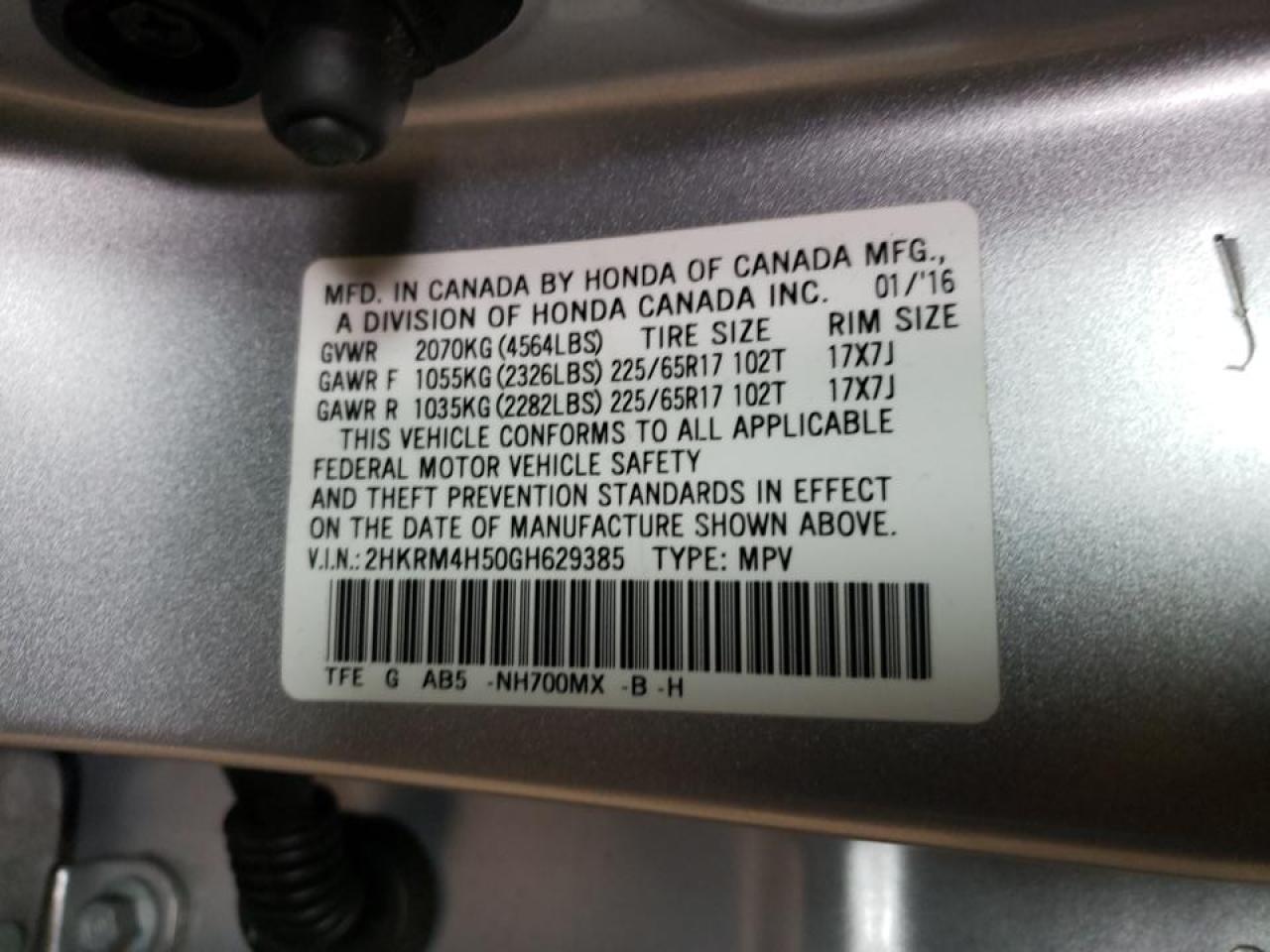 Photo 10 from auction – 2016 HONDA CR-V EX with VIN 2HKRM4H50GH629385
