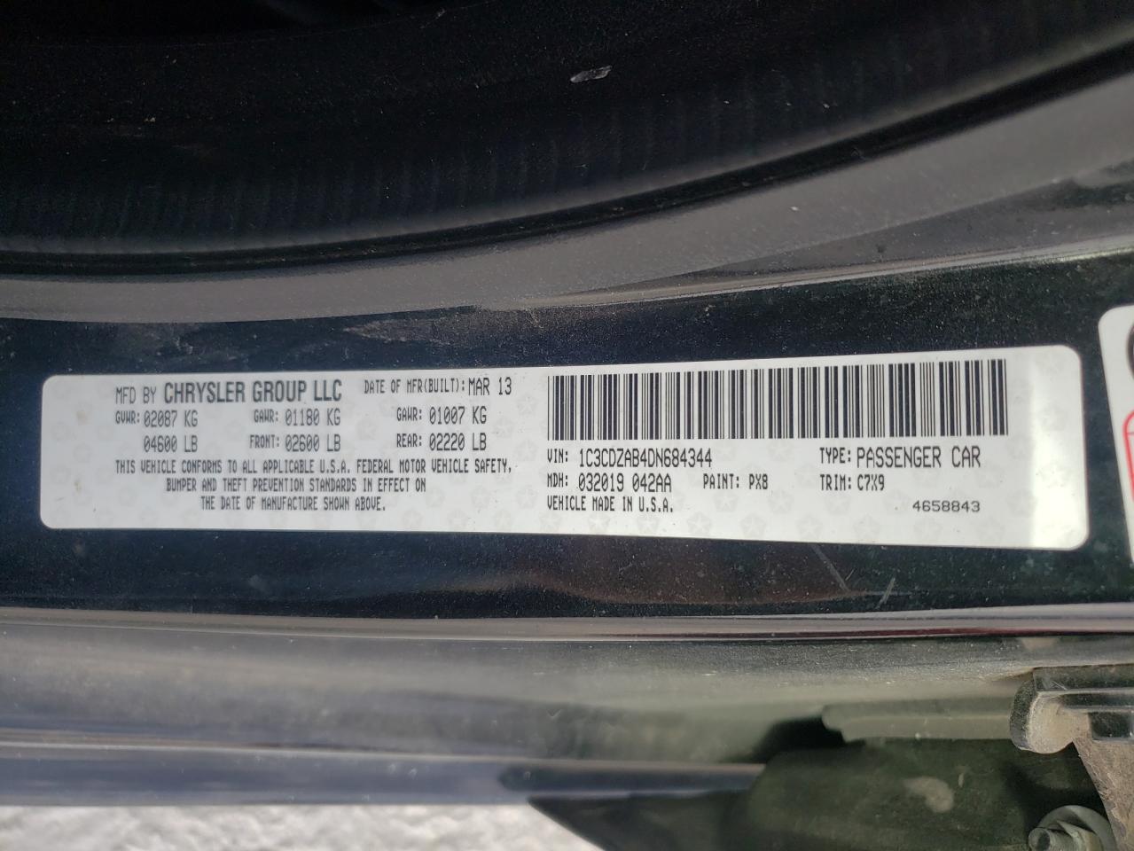 Photo 10 from auction – 2013 DODGE AVENGER SE with VIN 1C3CDZAB4DN684344