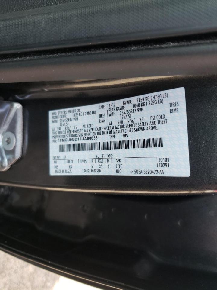 Photo 10 from auction – 2018 FORD ESCAPE SE with VIN 1FMCU9GD1JUA80638