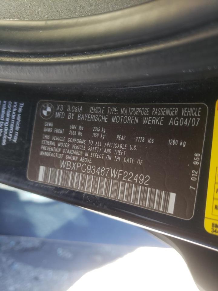 Photo 10 from auction – 2007 BMW X3 3.0SI with VIN WBXPC93467WF22492