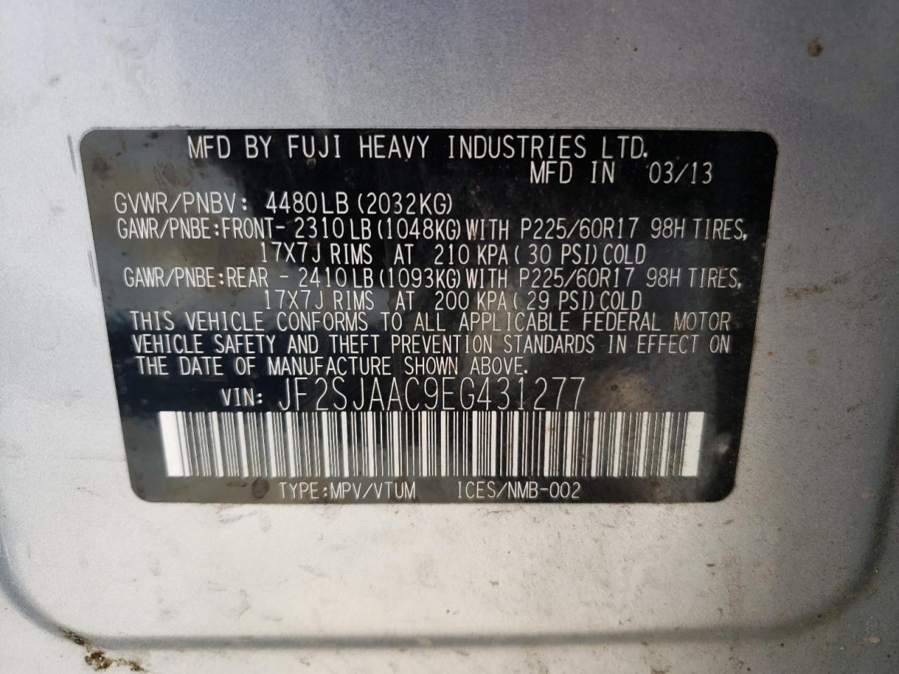 Photo 10 from auction – 2014 SUBARU FORESTER 2 with VIN JF2SJAAC9EG431277