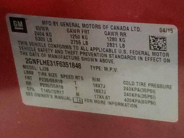 Photo 10 from auction – 2015 CHEVROLET EQUINOX LT with VIN 2GNFLHE31F6351848