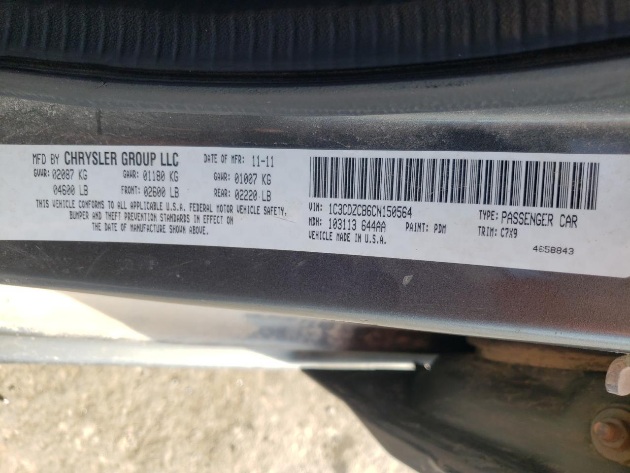 Photo 10 from auction – 2012 DODGE AVENGER SX with VIN 1C3CDZCB6CN150564