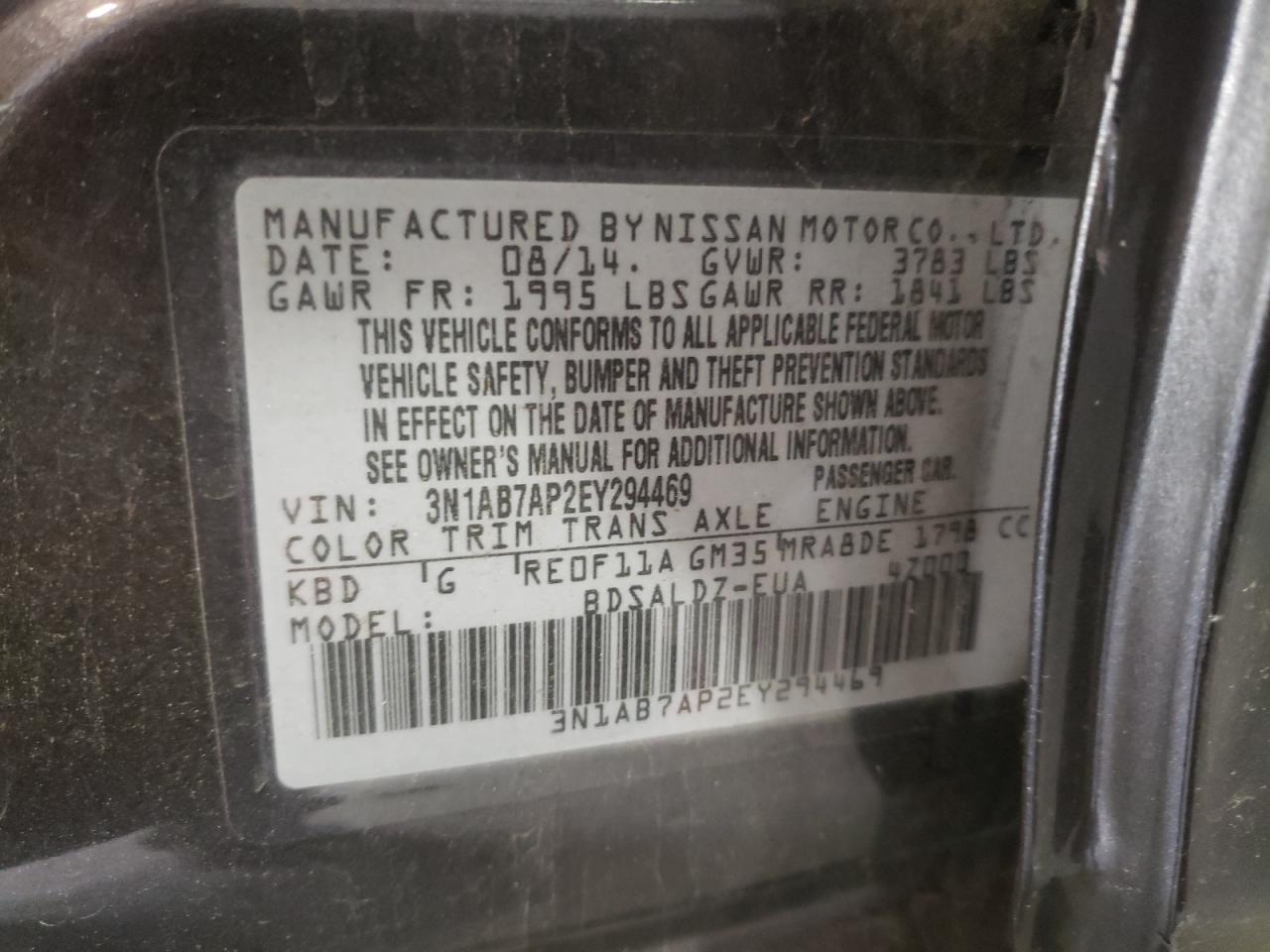 Photo 10 from auction – 2014 NISSAN SENTRA S with VIN 3N1AB7AP2EY294469