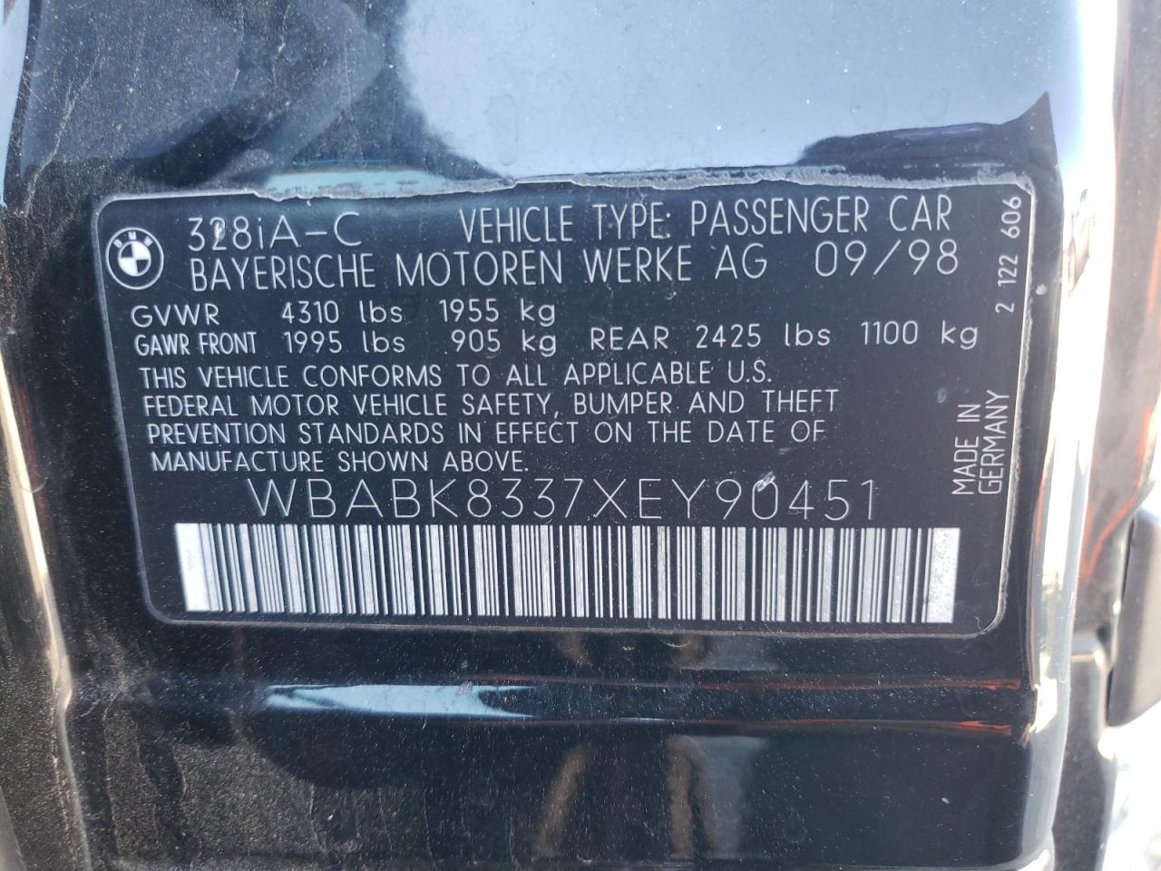 Photo 10 from auction – 1999 BMW 328 IC AUT with VIN WBABK8337XEY90451