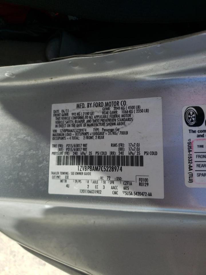 Photo 10 from auction – 2012 FORD MUSTANG with VIN 1ZVBP8AM7C5228974