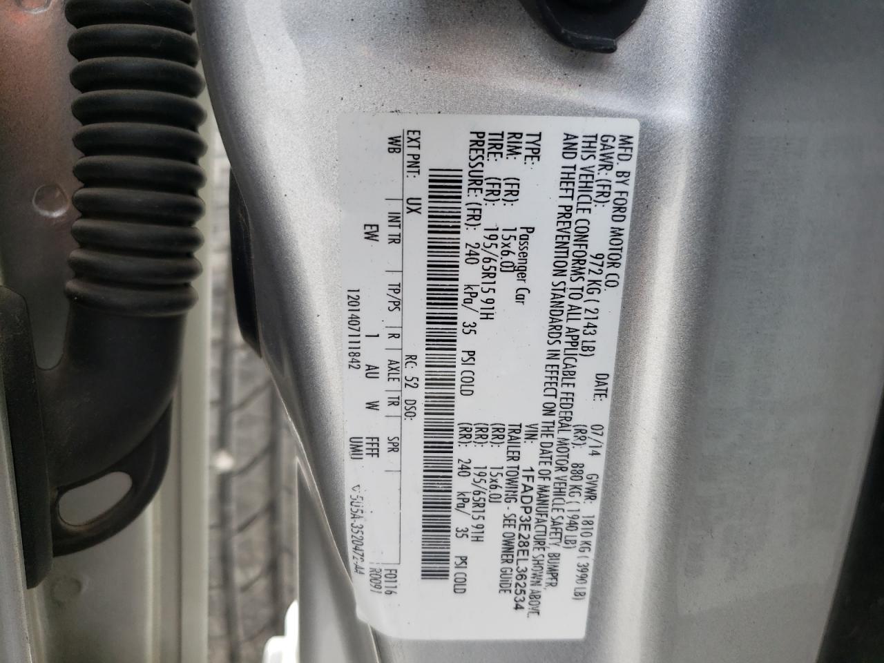 Photo 10 from auction – 2014 FORD FOCUS S with VIN 1FADP3E28EL362534