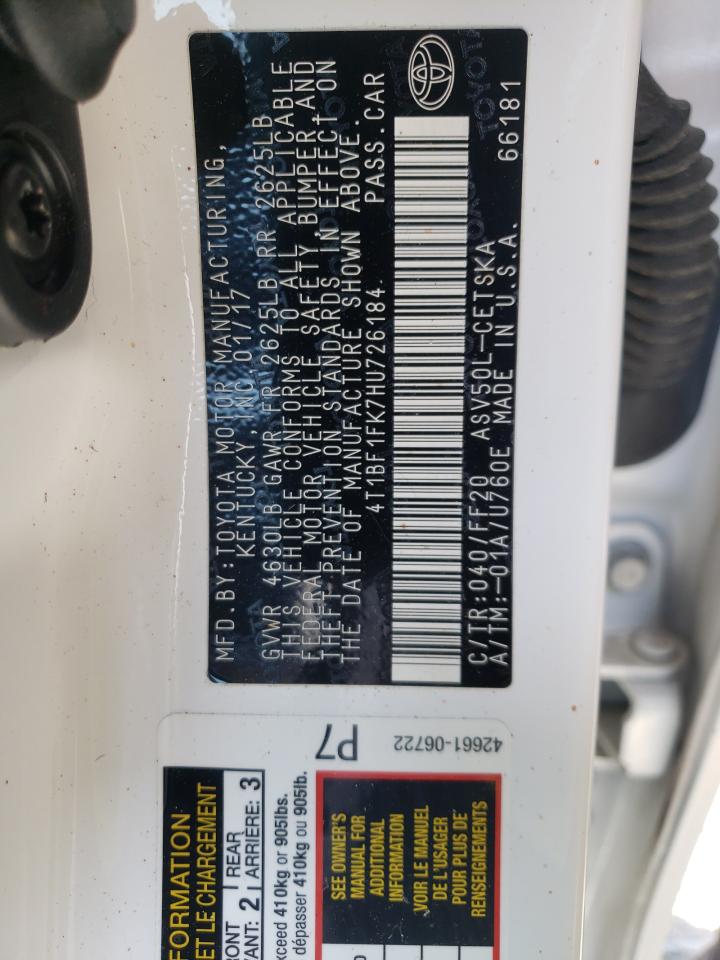 Photo 10 from auction – 2017 TOYOTA CAMRY LE with VIN 4T1BF1FK7HU726184