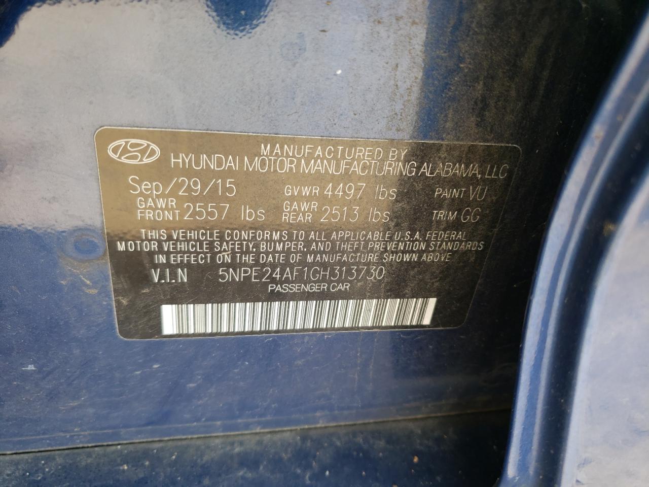 Photo 10 from auction – 2016 HYUNDAI SONATA SE with VIN 5NPE24AF1GH313730