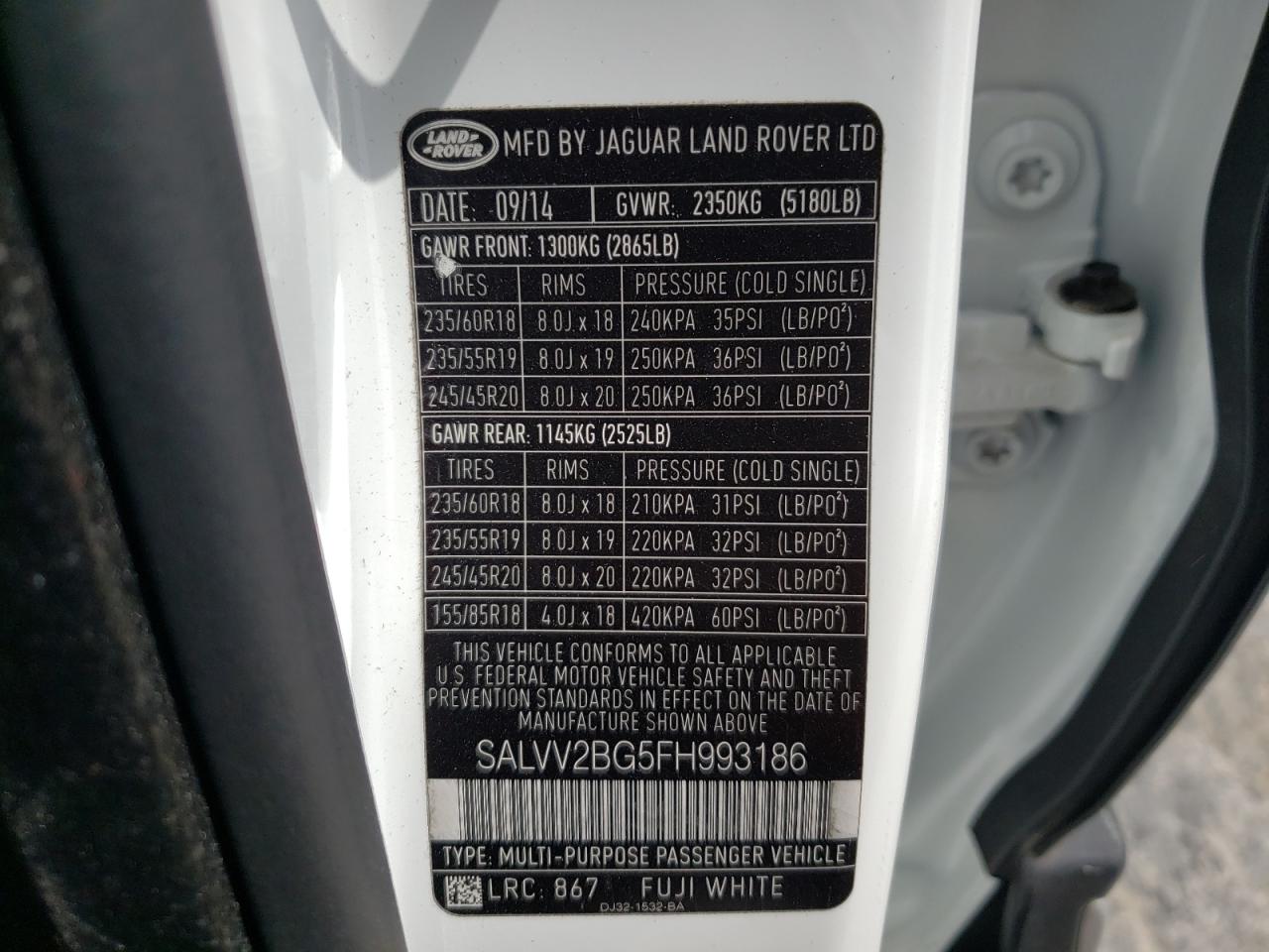 Photo 10 from auction – 2015 LAND ROVER RANGE ROVE with VIN SALVV2BG5FH993186