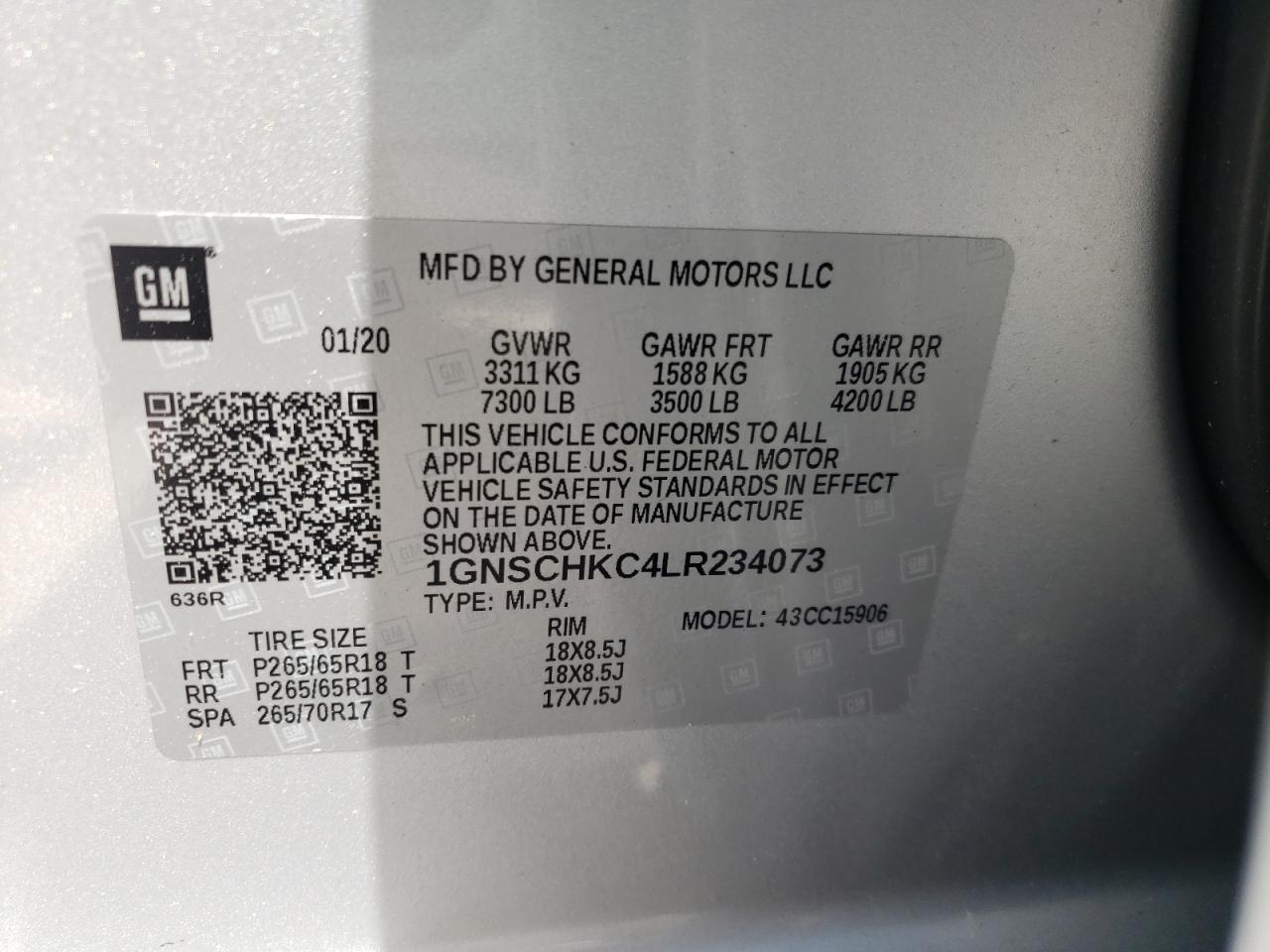 Photo 10 from auction – 2020 CHEVROLET SUBURBAN C with VIN 1GNSCHKC4LR234073