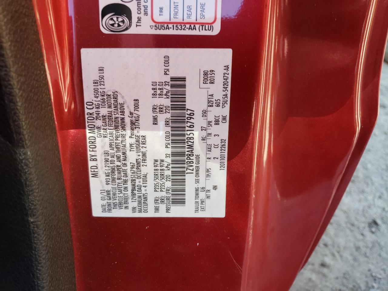 Photo 10 from auction – 2011 FORD MUSTANG with VIN 1ZVBP8AM2B5167967