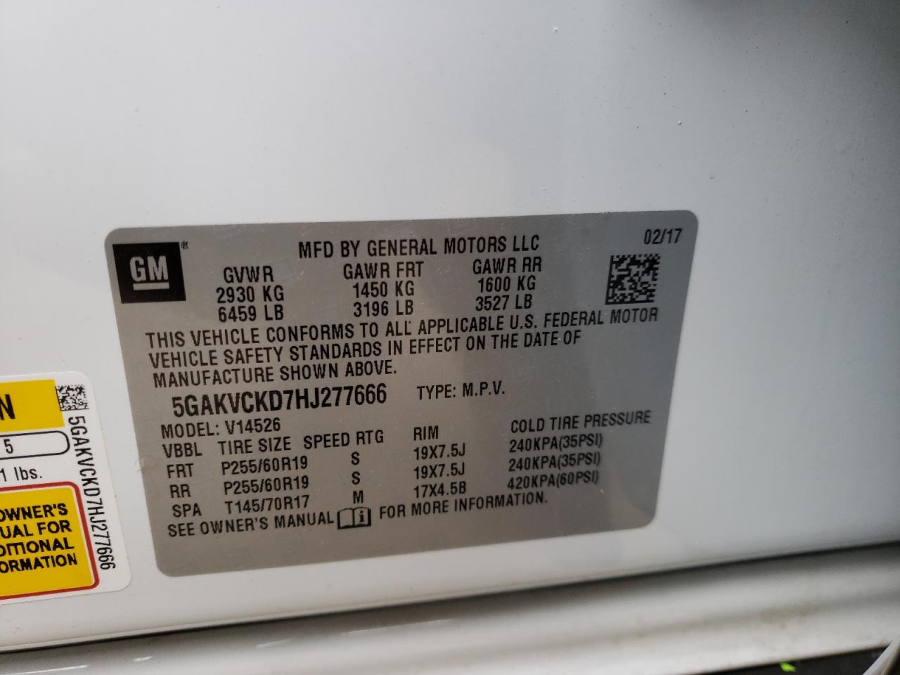 Photo 10 from auction – 2017 BUICK ENCLAVE with VIN 5GAKVCKD7HJ277666