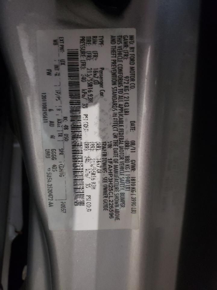 Photo 10 from auction – 2012 FORD FOCUS SEL with VIN 1FAHP3H25CL226596