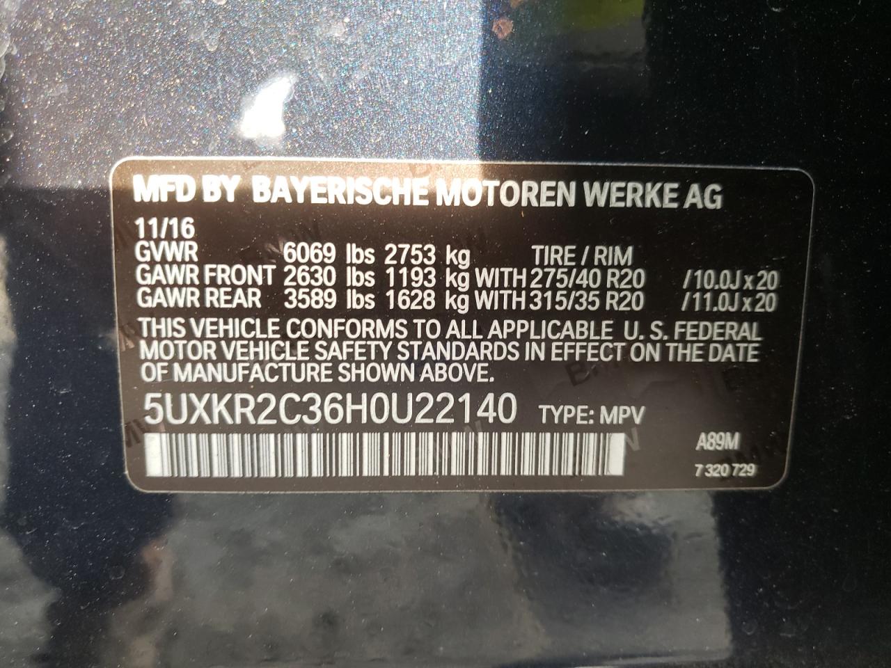 Photo 10 from auction – 2017 BMW X5 SDRIVE3 with VIN 5UXKR2C36H0U22140